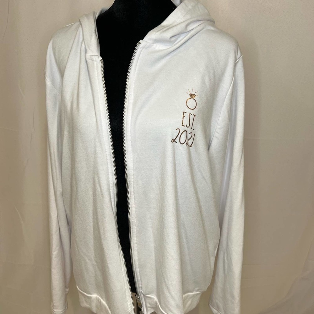 Rae Dunn White Bride Hoodie with Gold Embroidery